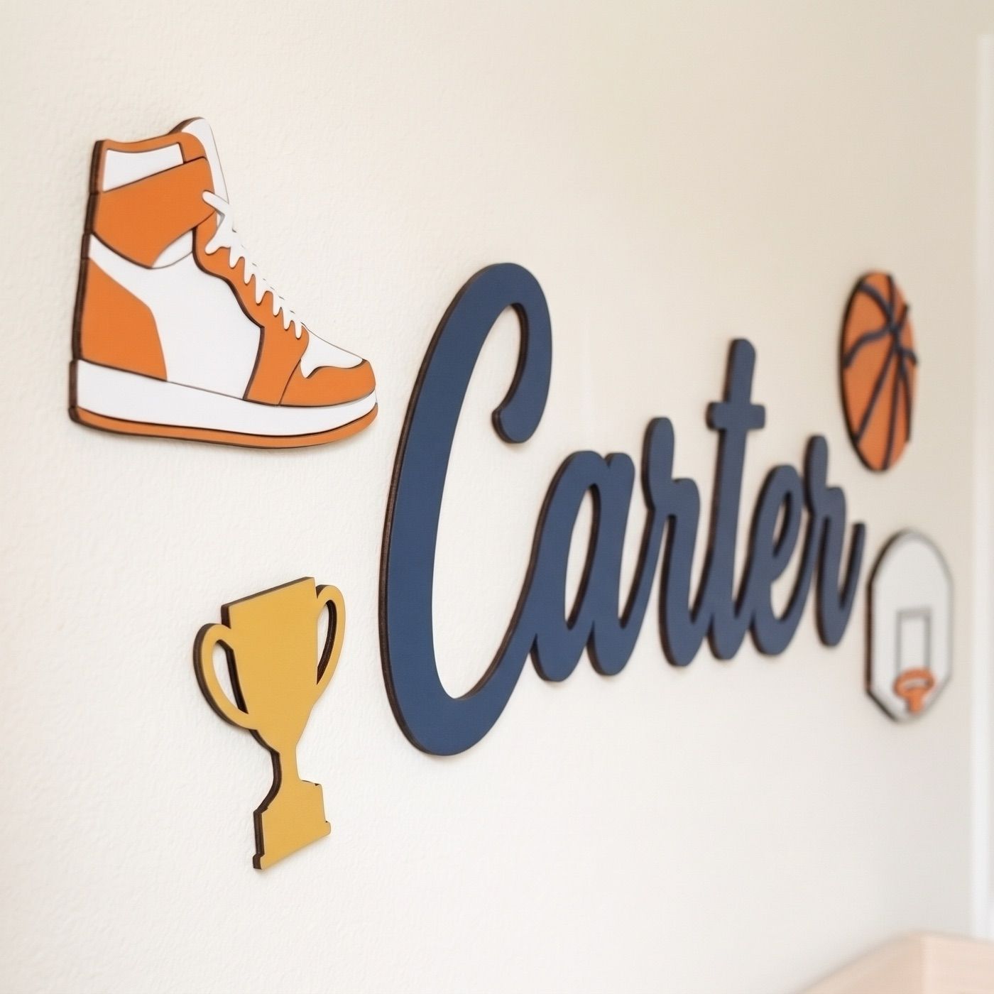Basketball sign with the name Carter: side view: thin 4 mm plywood