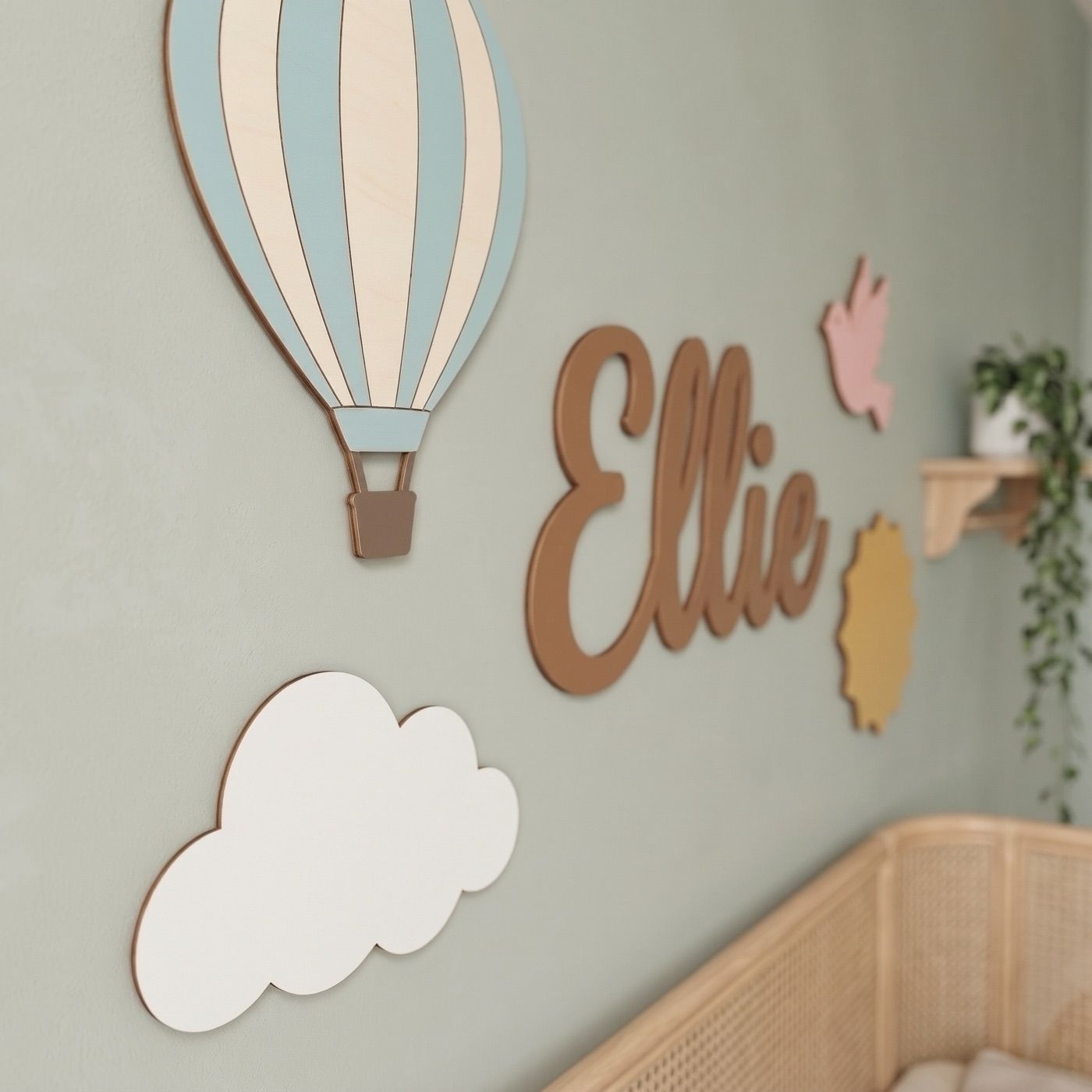 Hot Air Balloon sign with the name Ellie: side view: thin 4 mm plywood