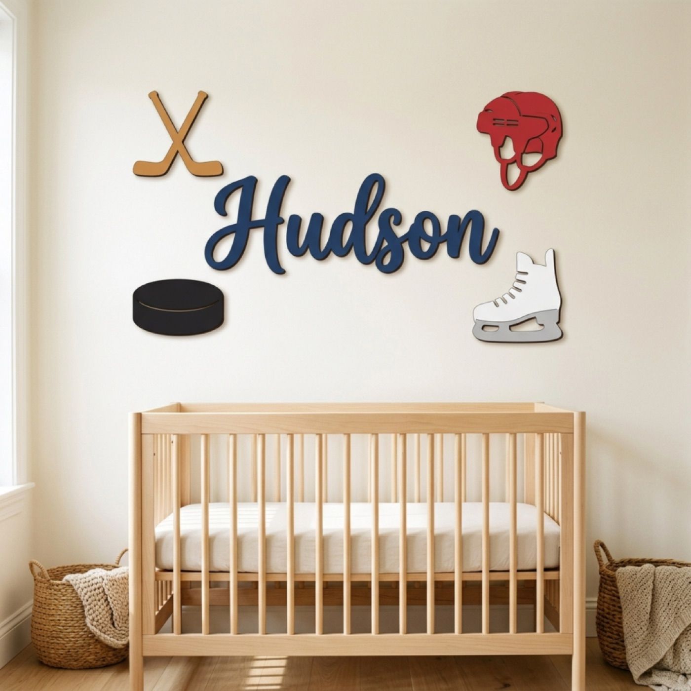 Hockey sign with the name Hudson: in the nursery (rendering)