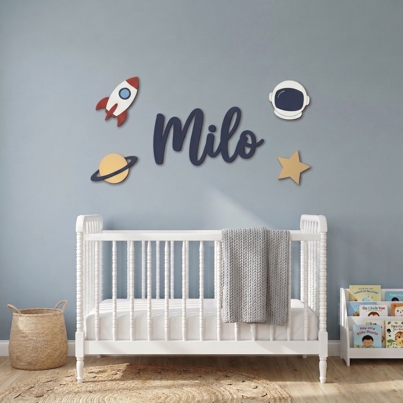 Space sign with the name Milo: in the nursery (rendering)
