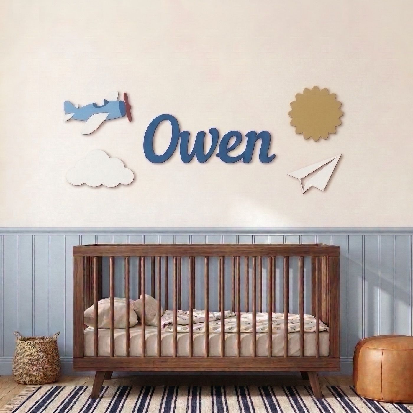 Airplane sign with the name Owen: in the nursery (rendering)